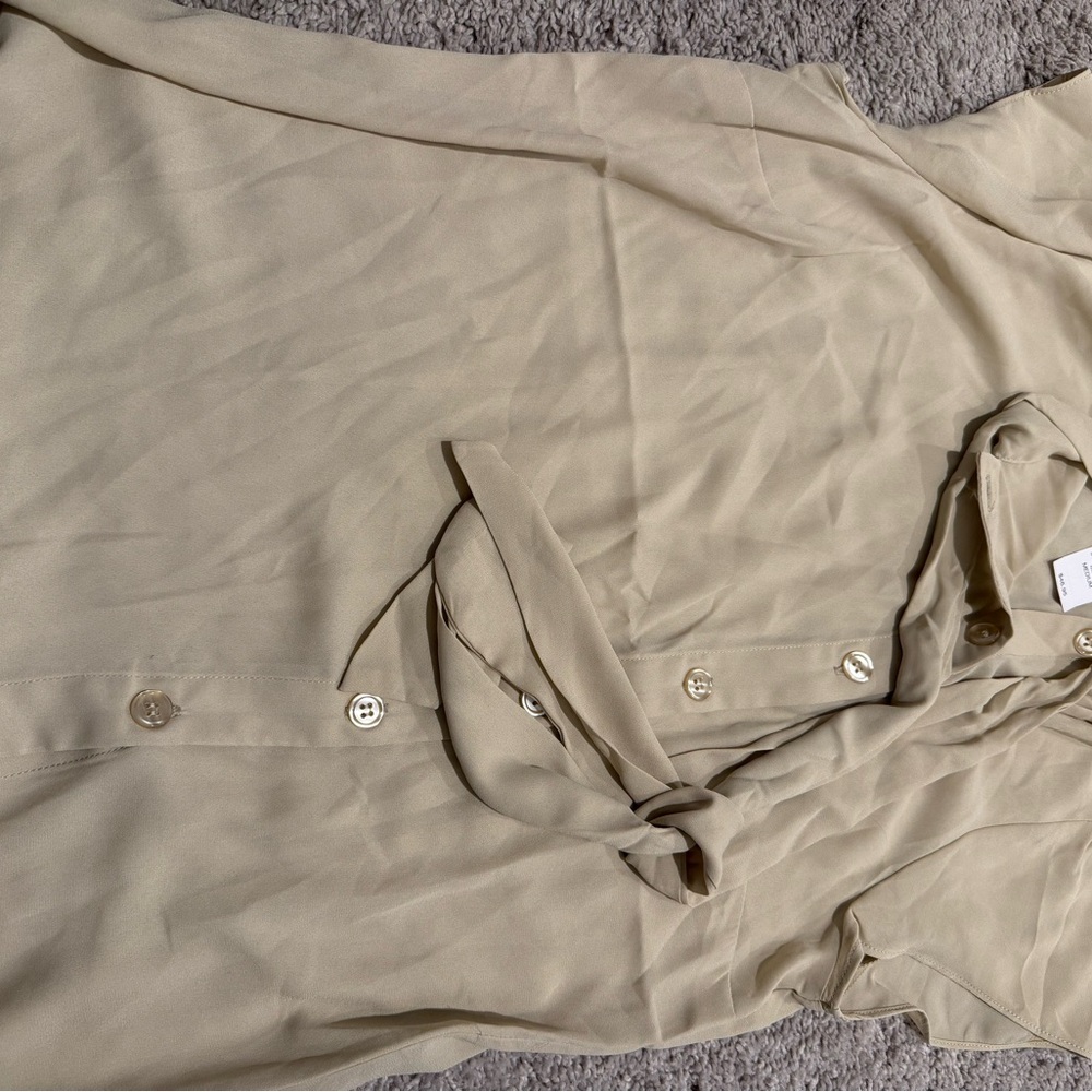 New York & Co. Chic Beige Blouse with Tie Detail